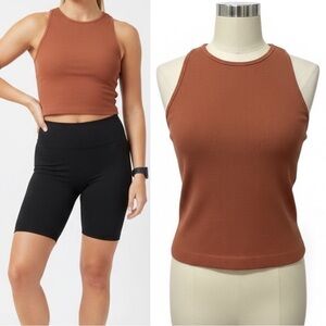 Free People | NWOT Copper Brown Ribbed Racerback High-Neck Tank Top (L/XL)